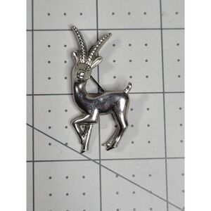 Vintage Coro Signed Rare Gazelle Deer Animal Silver Tone Brooch Pin 2"